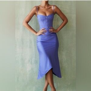House of Cb Imogen Periwinkle Satin Corset Midi Dress